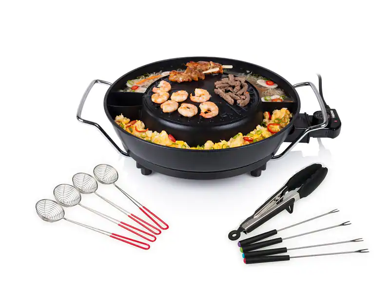 2in1 HOT POT rauchfreie Grillplatte Tischgrill Partypfanne Fondue Set elektrisch
