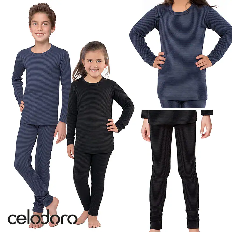 Celodoro Kinder Thermowäsche-Set Ringel-Optik warm und atmungsaktiv