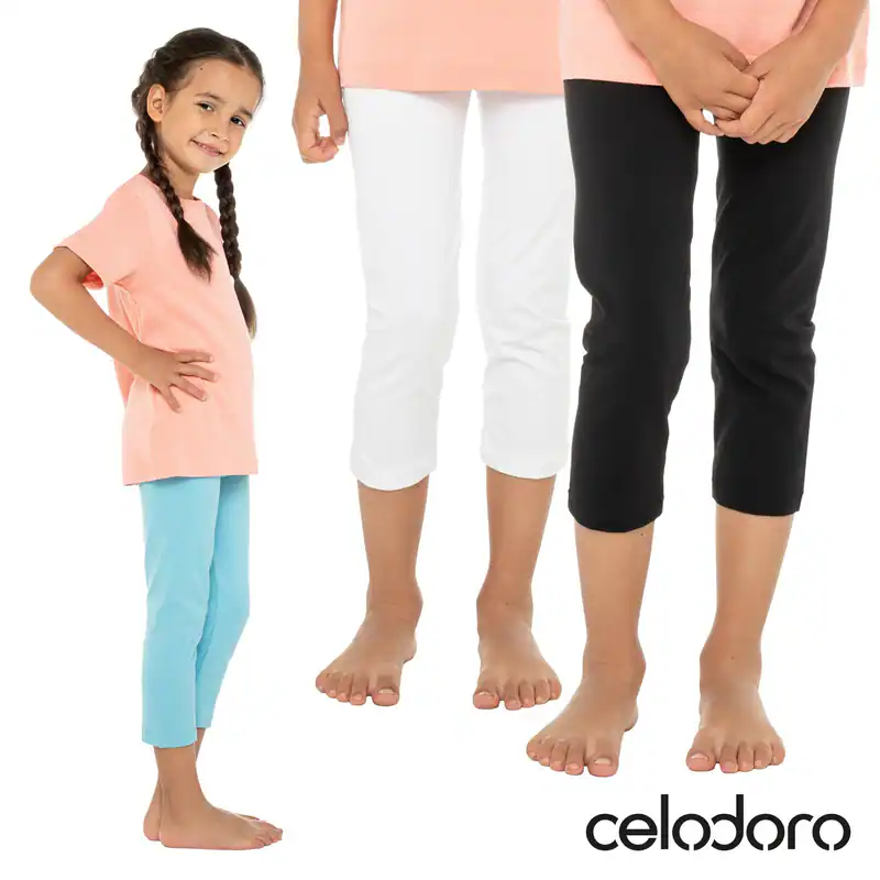Celodoro Kinder Leggings (3/4 Capri) Stretch-Jersey Hose aus Baumwolle