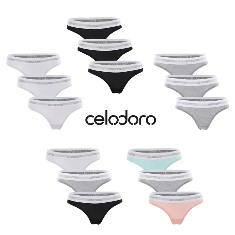 Celodoro Damen Tanga mit Webgummi-Bund (3er Pack) Sport Mini-Slip mit Logo