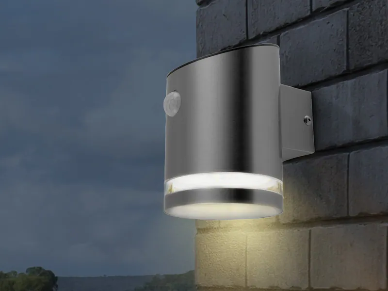 LED Solar Außenleuchte mit Bewegungsmelder Edelstahl Wandlampe IP44 Downlight