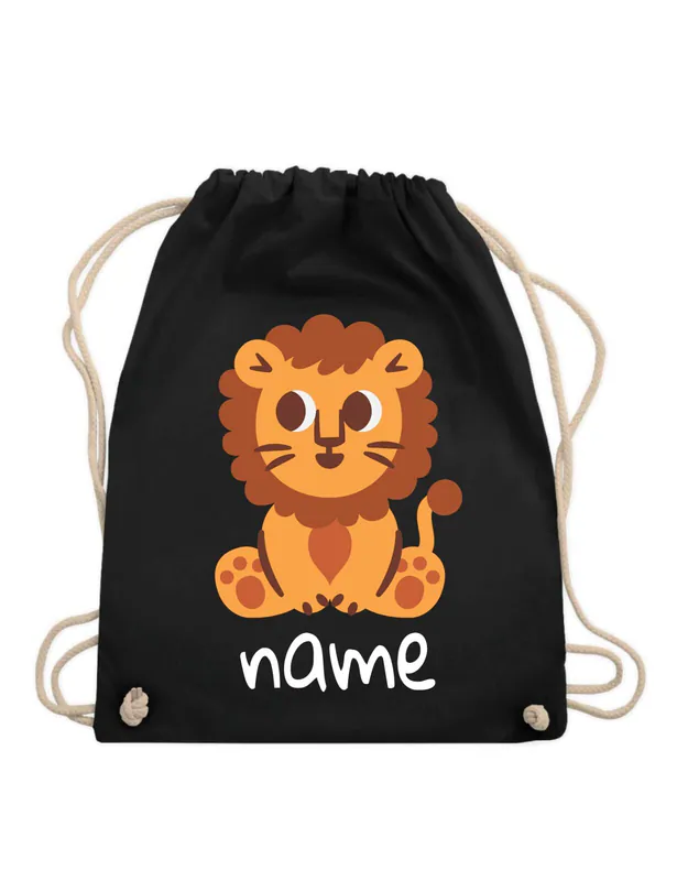 Süßer Löwen Turnbeutel Bedrucken Personalisiert mit Wunschnamen Baumwolle Tasche