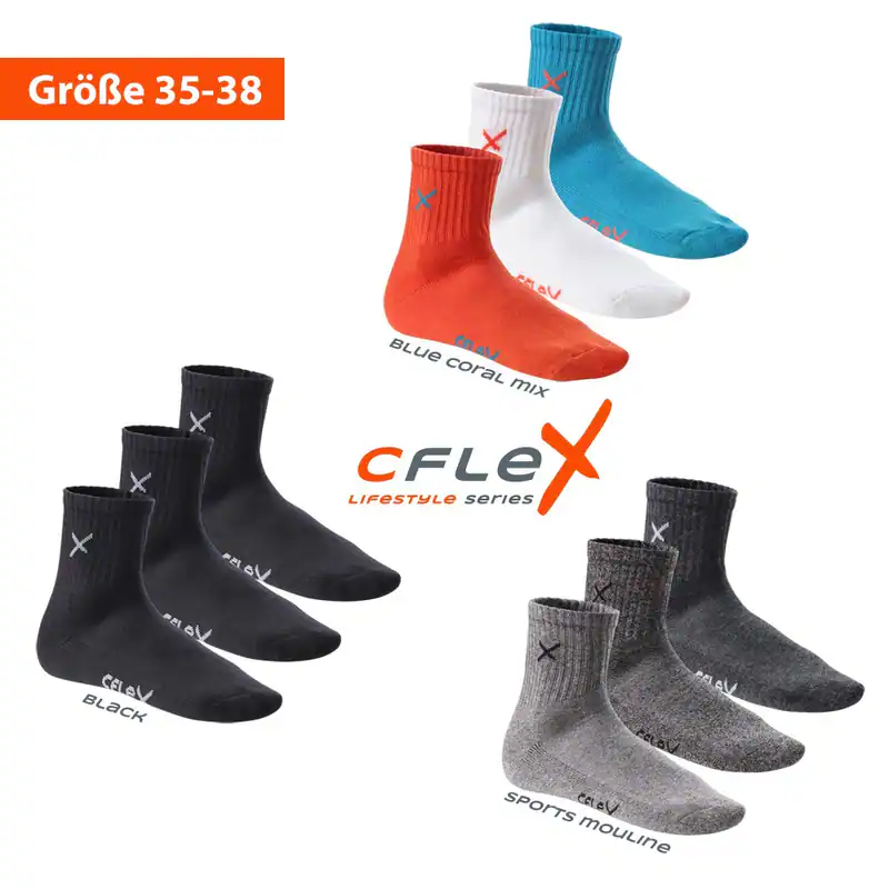 6 Paar CFLEX Short Crew Socks Sportsocken Tennissocken - Damen & Herren