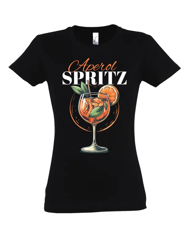 Damen T-Shirt "Aperol Spritz" mit Weinglas Aufdruck Spruch Geschenk Statment