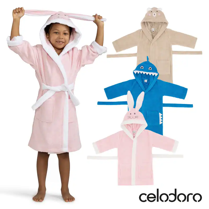 Celodoro Kinder Bademantel mit Kapuze & Motiv für Mädchen & Jungen