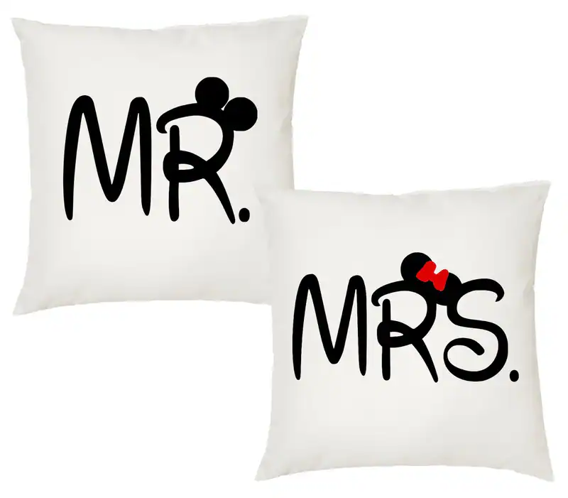 Dekokissen + Füllung Mr. & Mrs. Partner Look Mickey Mouse & Minnie Mouse Motiv