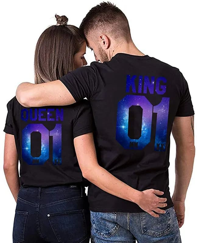 Couples Shop Herren Damen KING & QUEEN STARS T-Shirt Pärchen Paare Lustig Spruch