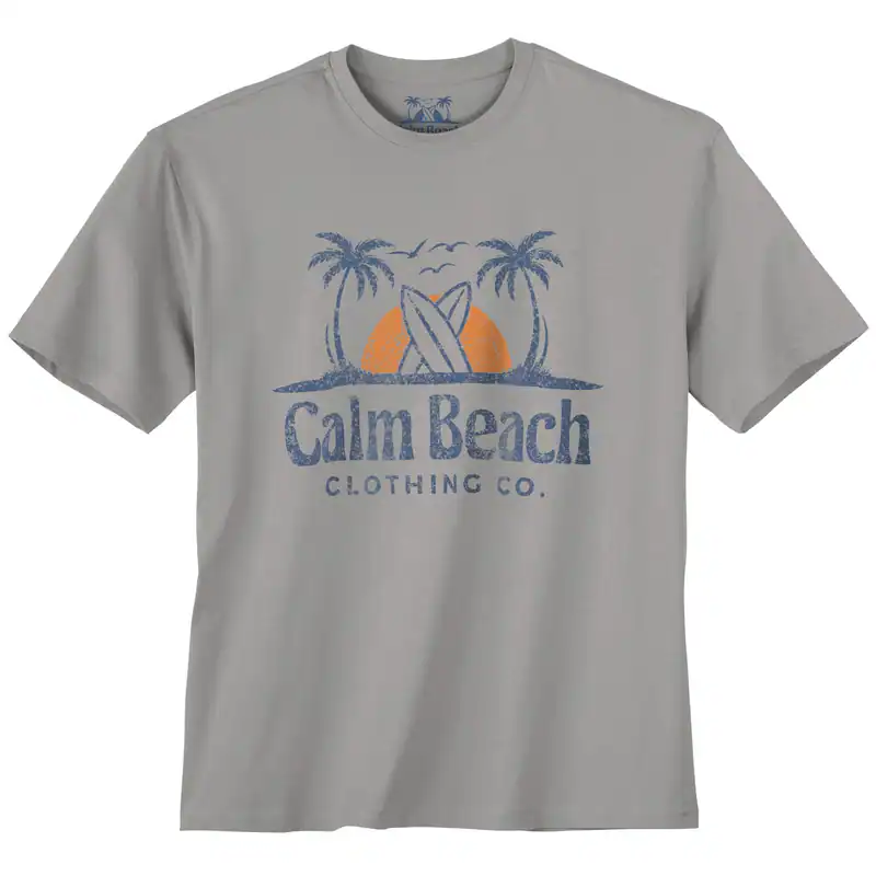 Calm Beach Übergrößen T-Shirt grau Logoprint Palmen 3XL 4XL 5XL 6XL 7XL 8XL 10XL