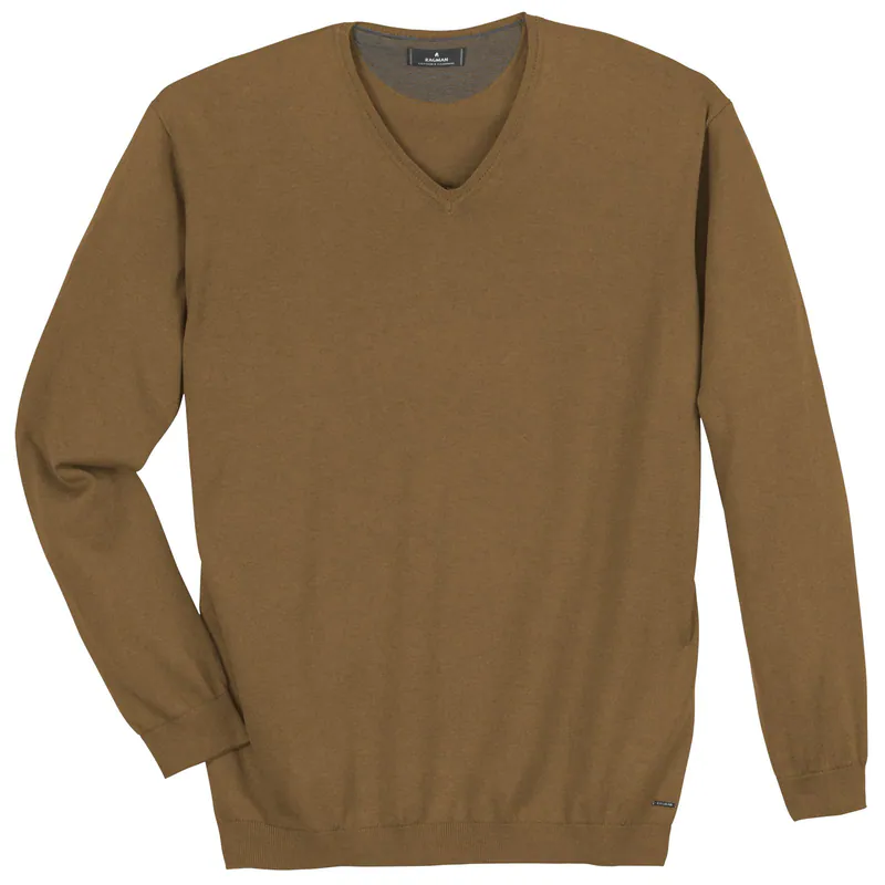 Ragman Übergrößen Pullover V-Neck hellbraun melange