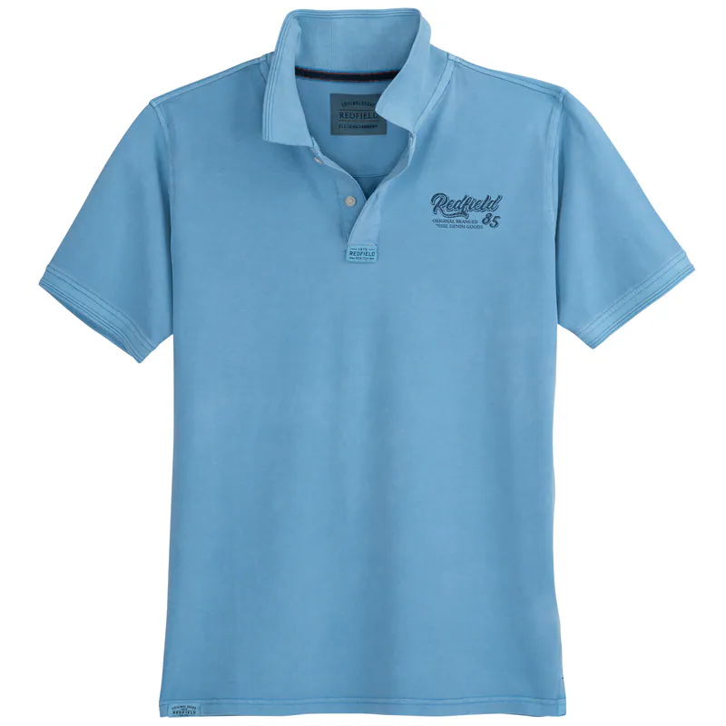 Redfield Used Look Poloshirt XXL hellblau bedruckt