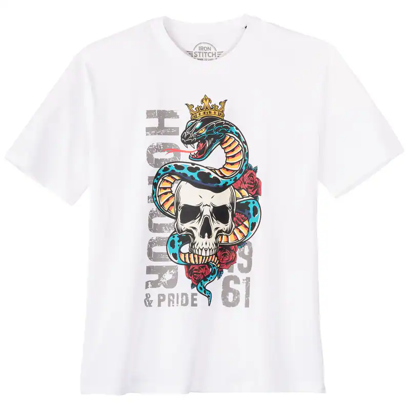 Iron Stitch Übergrößen T-Shirt weiß Totenkopfprint 3XL 4XL 5XL 6XL 7XL 8XL 10XL