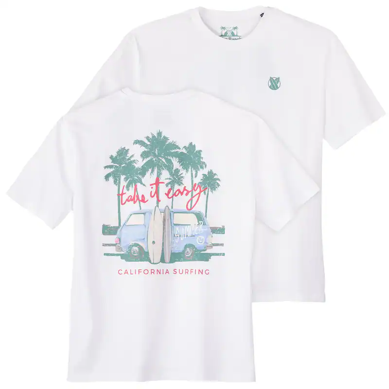 Calm Beach Übergröße weiß Rückenprint Palme T-Shirt 3XL 4XL 5XL 6XL 7XL 8XL 10XL