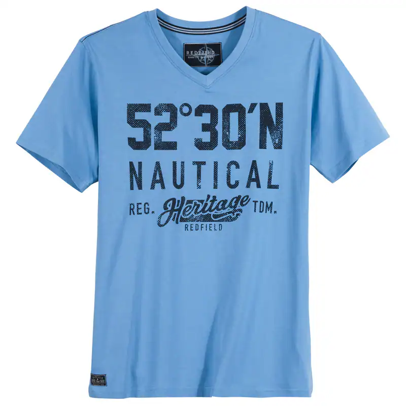 Redfield V-Neck T-Shirt Übergröße himmelblau 52°30'N