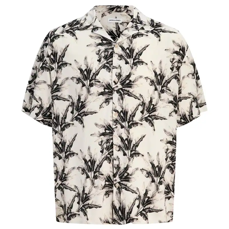 Jack&Jones Übergröße Kurzarmhemd schwarz-beige JJJEFF