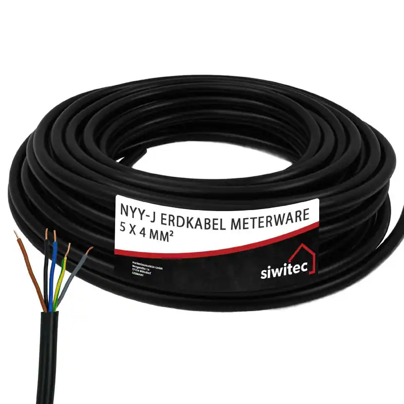 NYY-J 5x4 mm² Erdkabel Stromkabel Erdleitung 1 - 100m NYY Elektrokabel Kupfer