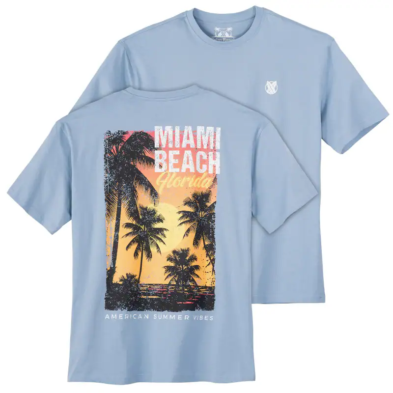 Calm Beach Übergrößen T-Shirt hellblau Rückenprint 3XL 4XL 5XL 6XL 7XL 8XL 10XL