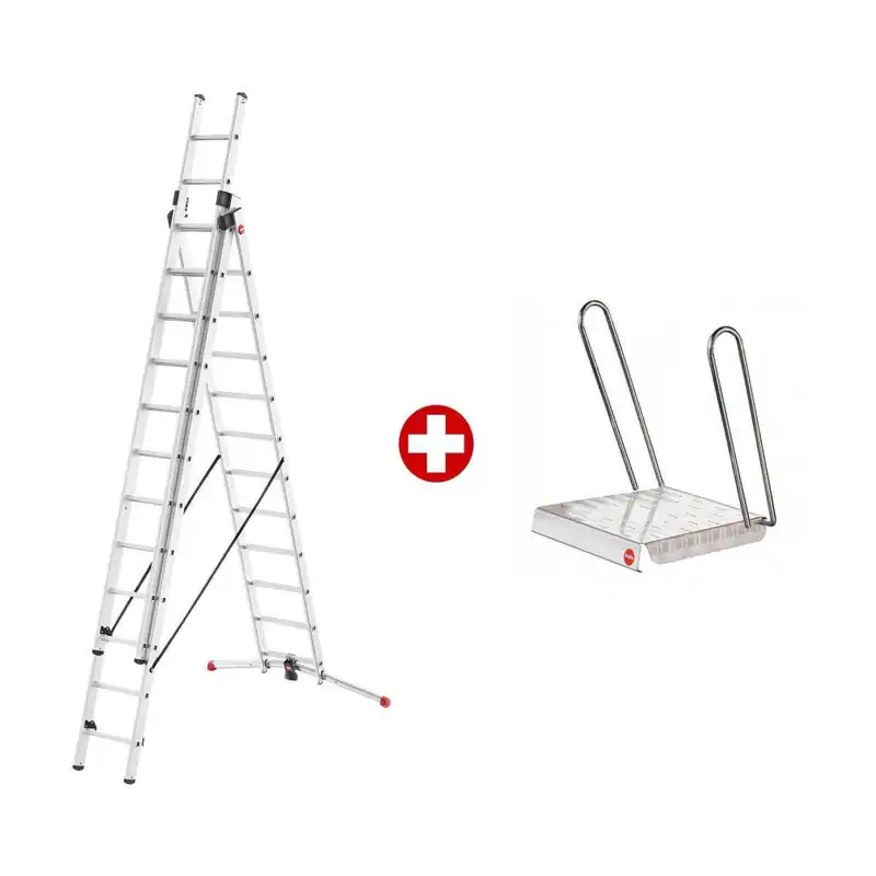 Hailo ProfiLOT 3x12 Sprossenleiter Alu Kombileiter Teleskop Tritt ausziehbar