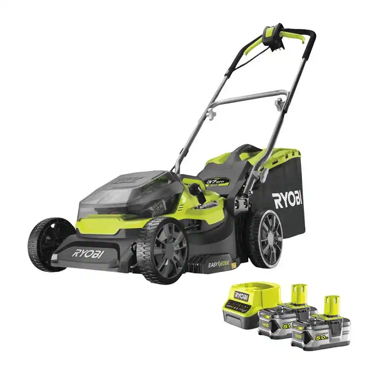 Ryobi Hybrid-Rasenmäher mit 2 x 5,0 Ah Akku und Ladegerät ONE+ 18 V 37 cm Mäher