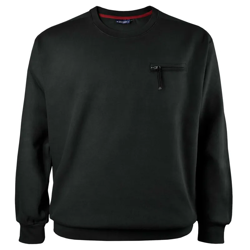 Lucky Star Rib-Sweatshirt schwarz mit Tasche Übergröße bequem, 100% Cotton, NEU