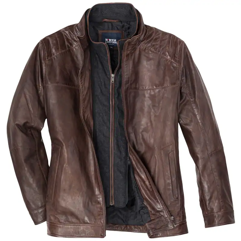 North Latitude Übergrößen Lederjacke braun Biker-Optik