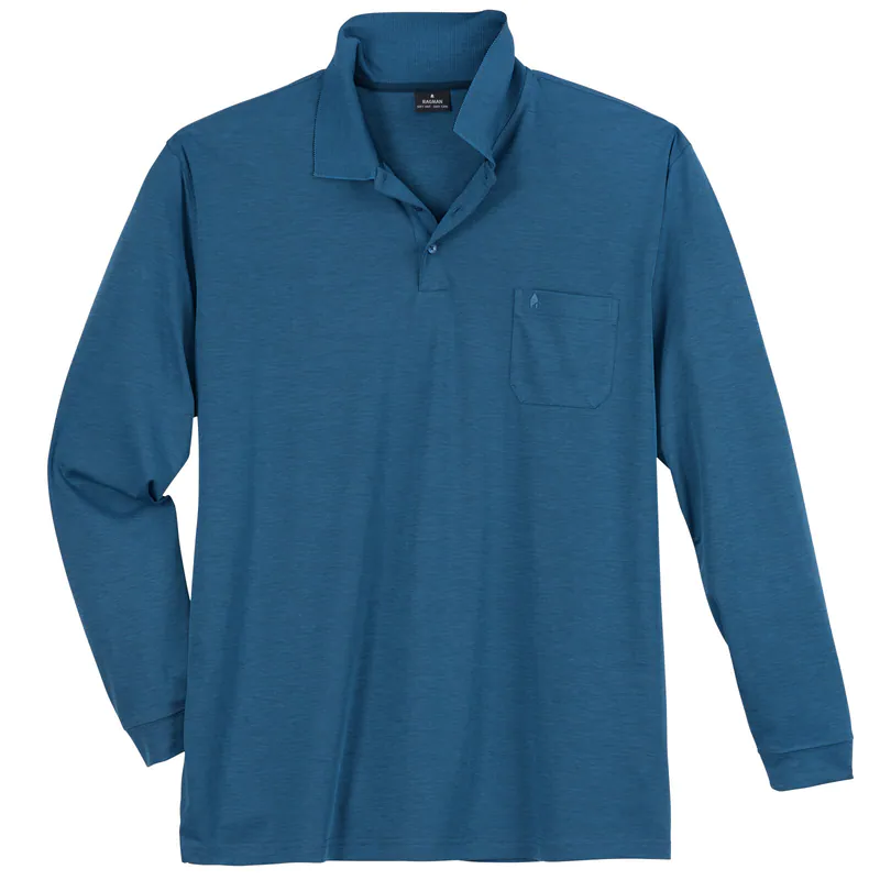 Ragman Softknit Langarm-Polo XXL türkisblau melange