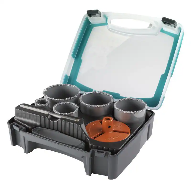 wolfcraft Bohrkroneneinsatz Set hartmetallbestreut Ø 33-83mm 7-teilig