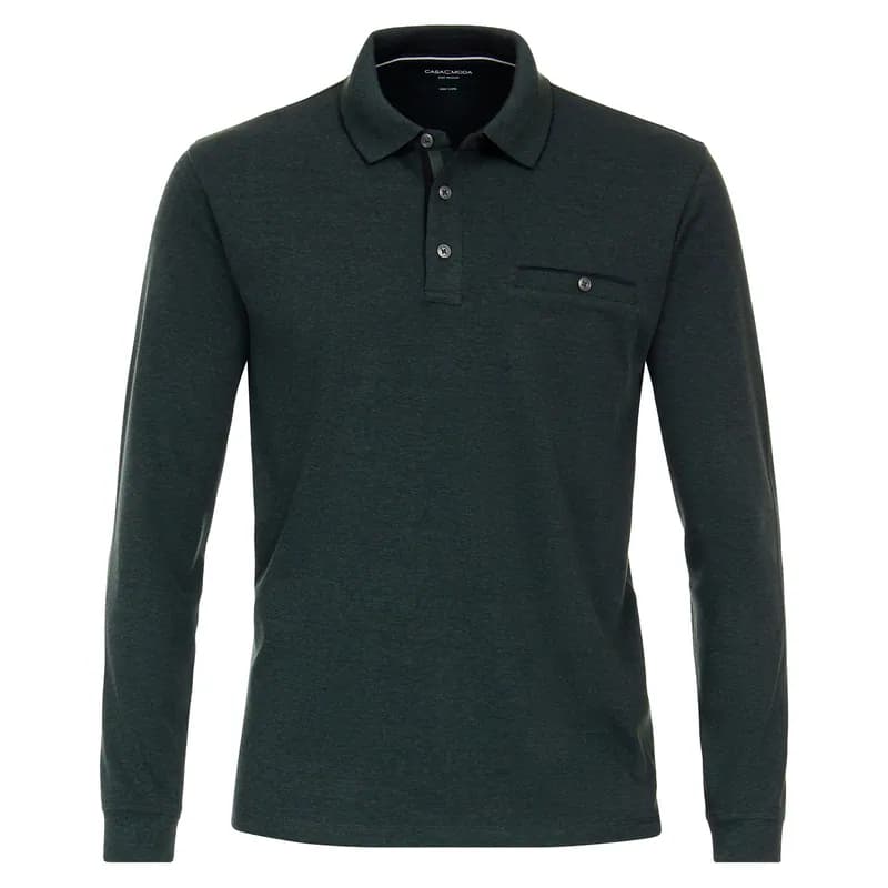 CasaModa XXL Langarm-Poloshirt dunkelgrün melange