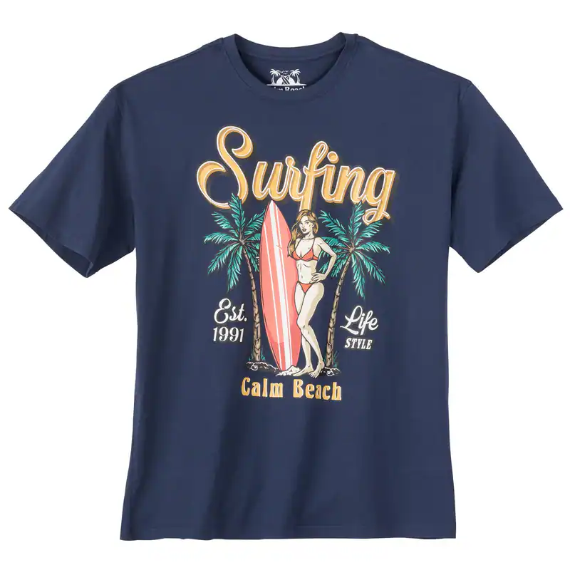 Calm Beach XXL T-Shirt denimblau Pin-up-Girl Print 3XL 4XL 5XL 6XL 7XL 8XL 10XL
