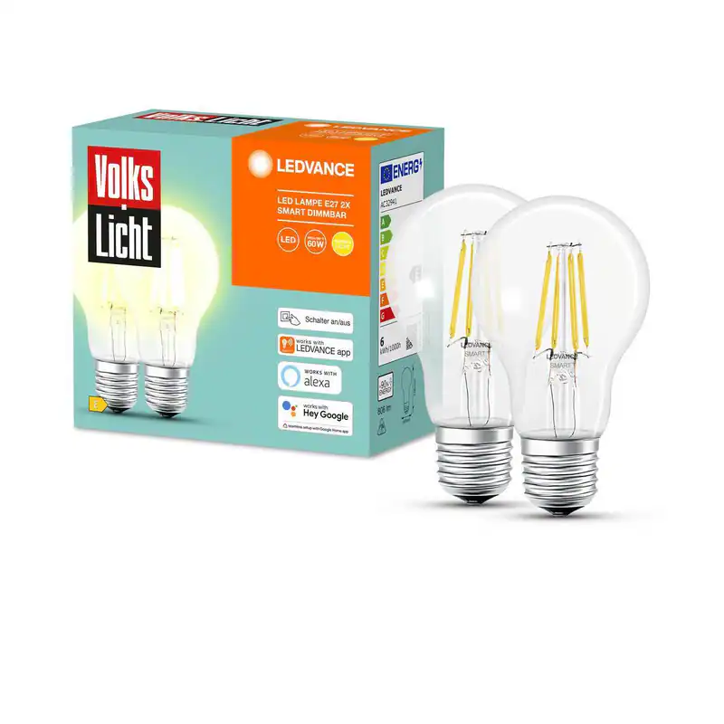 Ledvance 2er Pack Smart+ BT Classic A60 Volkslicht 6W 806lm 2700K E27 Bluetooth