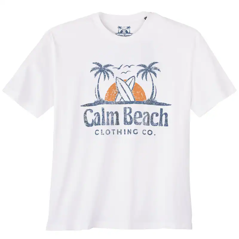 Calm Beach Übergrößen T-Shirt weiß Logoprint Palmen 3XL 4XL 5XL 6XL 7XL 8XL 10XL