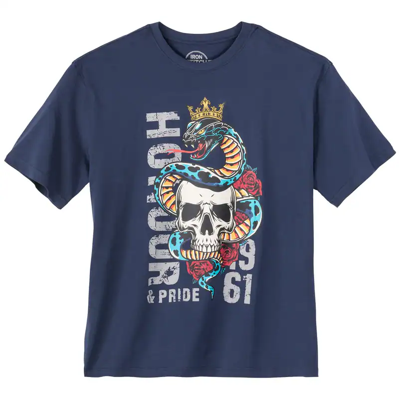 Iron Stitch Übergrößen T-Shirt denimblau Totenkopf 3XL 4XL 5XL 6XL 7XL 8XL 10XL