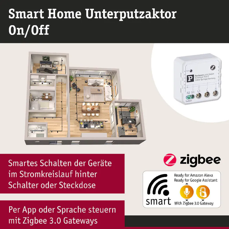 Paulmann Unterputzaktor Smart Home Zigbee 3.0 Weiß für Steckdosen und Schalter