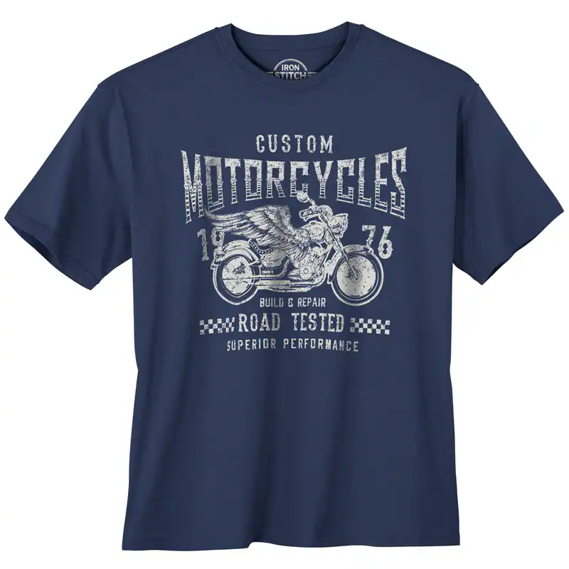 Iron Stitch Übergröße T-Shirt denimblau Motorcycles 3XL 4XL 5XL 6XL 7XL 8XL 10XL