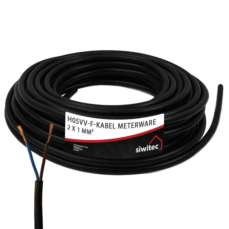 H05VV-F Kabel 2x1 mm² Anschlusskabel Leitung Kabel Verlängerung schwarz 1-100 m