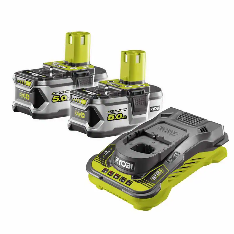 RYOBI ONE+ 2x 18V 5,0Ah Akku Schnellladegerät Akku-Starterset Neu Ersatzakku