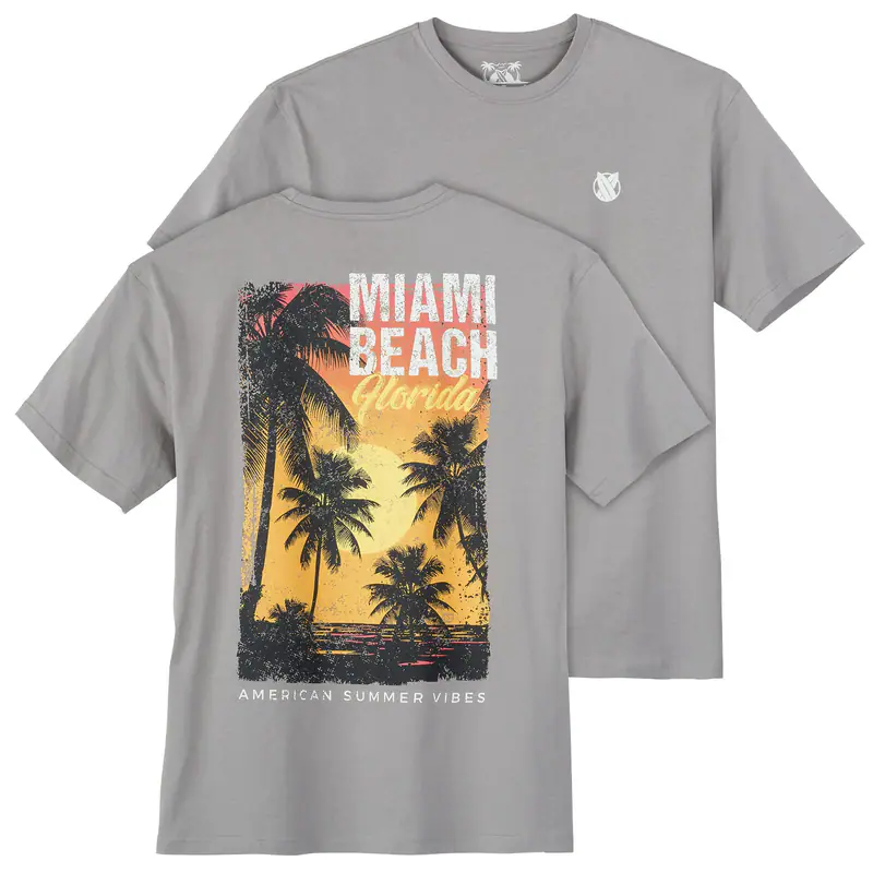 Calm Beach Übergröße T-Shirt grau Rückenprint Miami 3XL 4XL 5XL 6XL 7XL 8XL 10XL