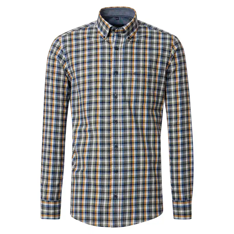 CasaModa Feinflanell-Hemd XXL Karo blau-grün-senf