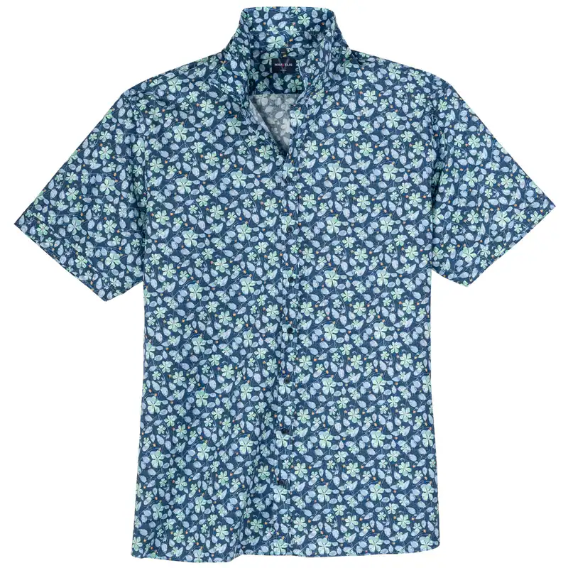 Marvelis Übergrößen Kurzarmhemd blau-grün floral