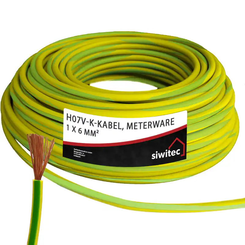 H07V-K Kabel 1x6 mm² Einzelader Litze flexibel Leitung Verdrahtung 1-100 m lang