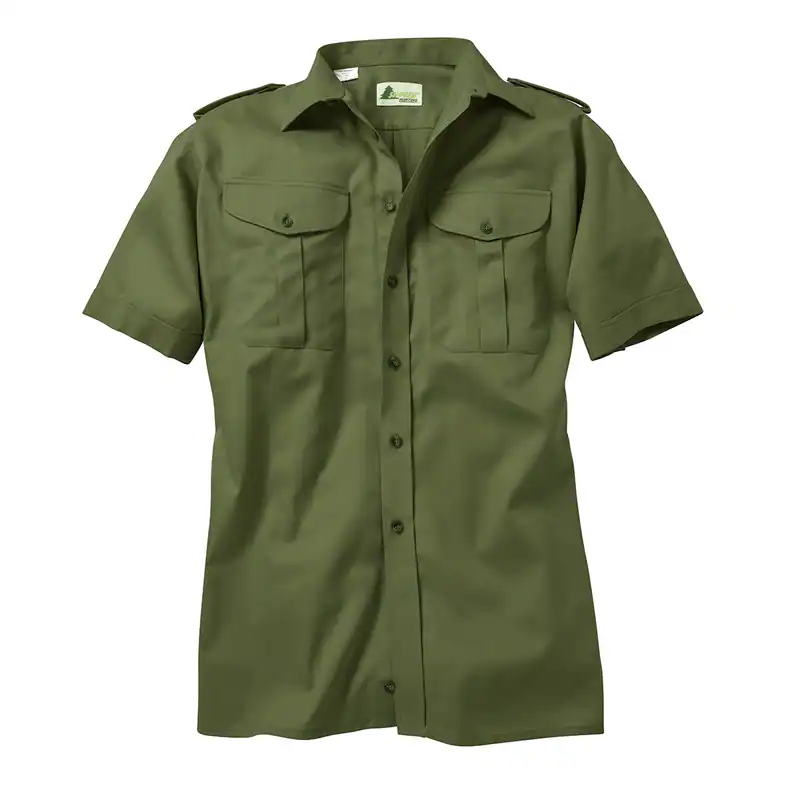 Skogen XXL Kurzarm Jagdhemd oliv Gr. 45-58 100% Baumwoll-Gabardine Kentkragen