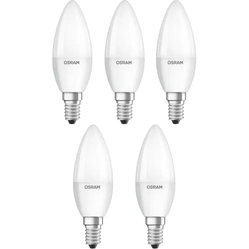 Osram 5er LED Base Classic B 40 FR, 5W = 40W, 470 lm, E14, Warmweiss, Kerze