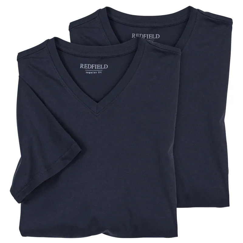 XXL Redfield Doppelpack V-Neck T-Shirts dunkelblau