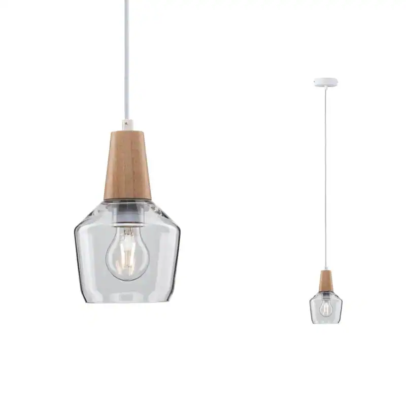 Paulmann Pendelleuchte Neordic Yva, Ø 145 mm, 1-flammig, Glas, Holz, E27, max 20