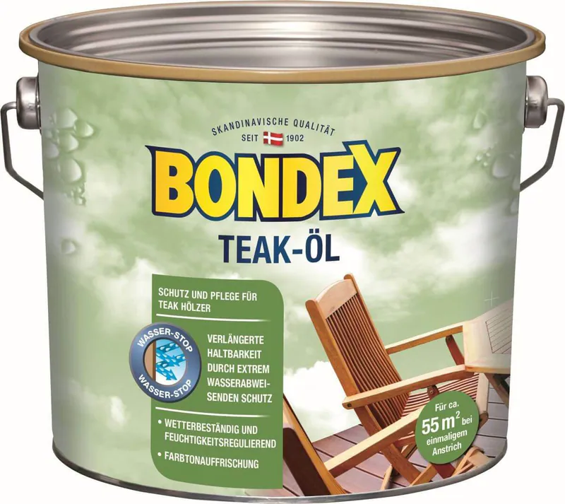 BONDEX Gartenholz Teak-Öl farblos, 2,5 l, Wasser-stop Abperleffekt, Wetterschutz