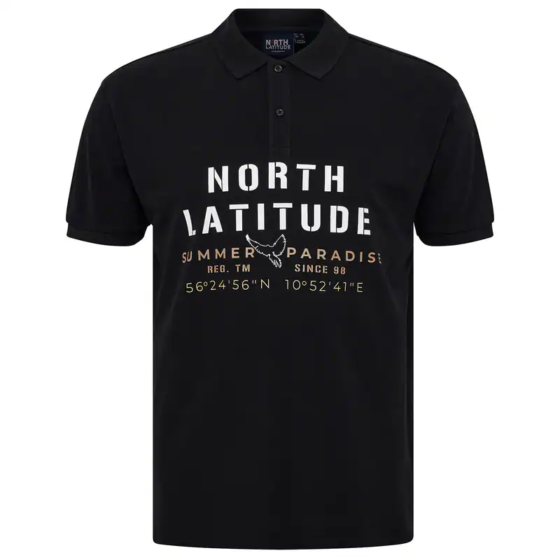 North Latitude Polo schwarz Logo-Frontprint XXL