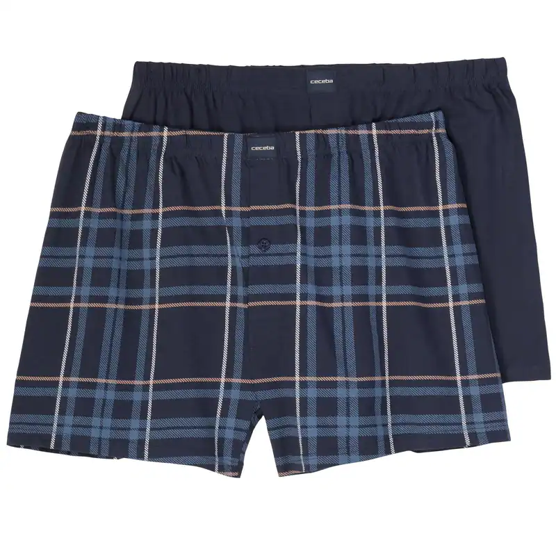 Ceceba XXL Boxershorts 2er-Set navy/braun-weiß Karo
