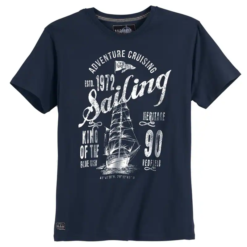 Redfield Übergrößen T-Shirt dunkelblau Print Sailing NEU