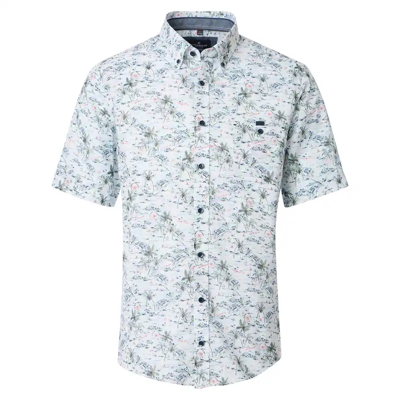 CasaModa XXL Kurzarmhemd Palmen weiß-blau-khaki