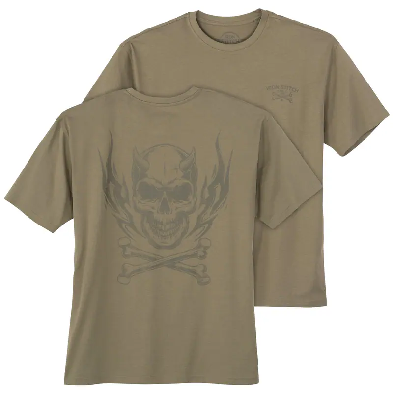Iron Stitch XXL Rückenprint Skull T-Shirt oliv 3XL 4XL 5XL 6XL 7XL 8XL 10XL NEU