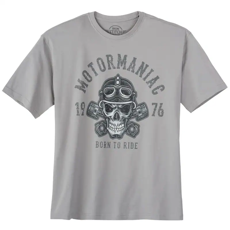 Iron Stitch XXL T-Shirt grau Motormaniac Skull 3XL 4XL 5XL 6XL 7XL 8XL 10XL NEU